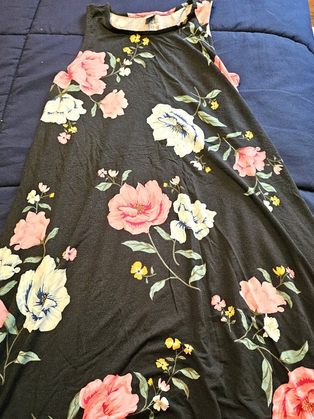 Black Floral Swing Dress Old Navy Sz M